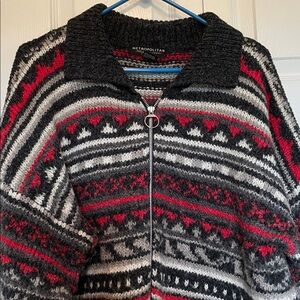Women’s XL Metropolitan knit full zip cardigan Nordic front pockets gray/red